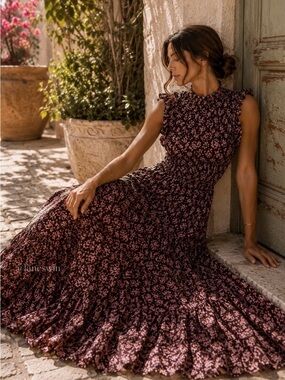 Caroline Constas Plum and Pink Floral Maxi Dress